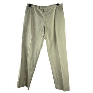 Men Khaki Cotton Dress Pants Size 36 Flat Front‎ Waist Straight Leg Casual